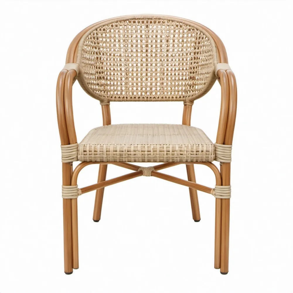 Rotan stoel met armleuningen in naturel lichtbruin - 57 x 60 x 83 cm