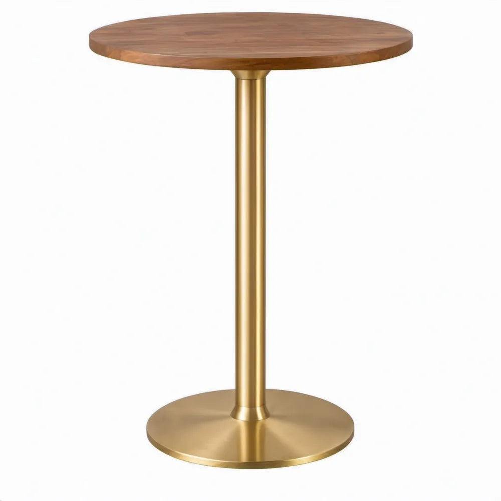 Ronde tafel van massief acaciahout met goudkleurige stalen voet Ø 60 x 75 cm