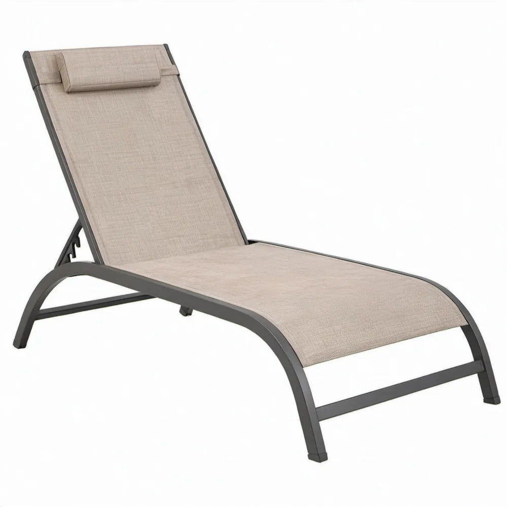 Verstelbaar ligbed met hoofdsteun 193 x 65 x 30 cm Beige/Antraciet