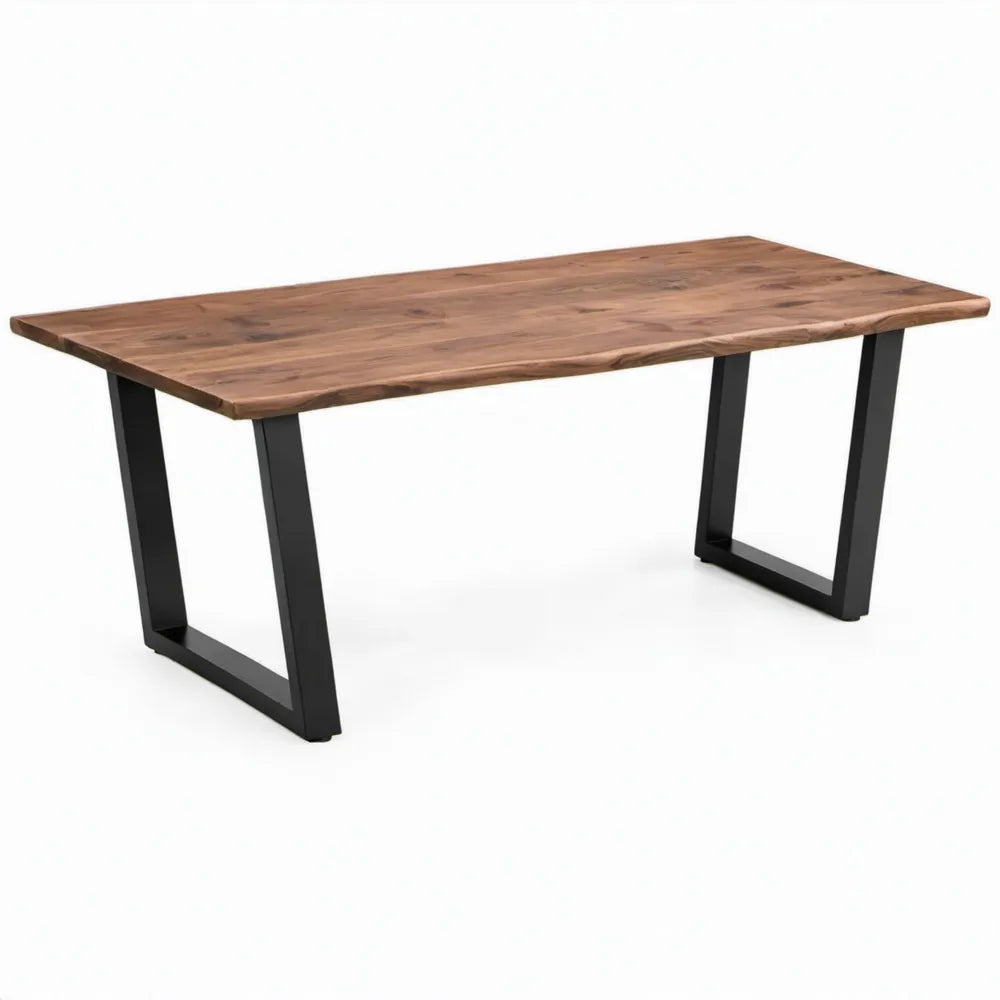 Tuintafel 180 x 90 x 75 cm van massief acaciahout met zwarte stalen U-poten, Bruin/Zwart
