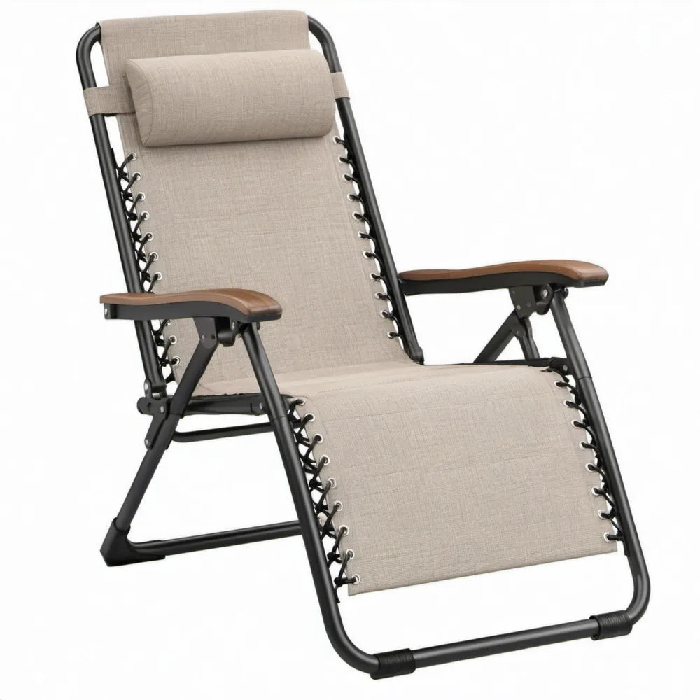 Verstelbare inklapbare relaxstoel 165 x 65 x 110 cm – Beige/Zwart/Bruin