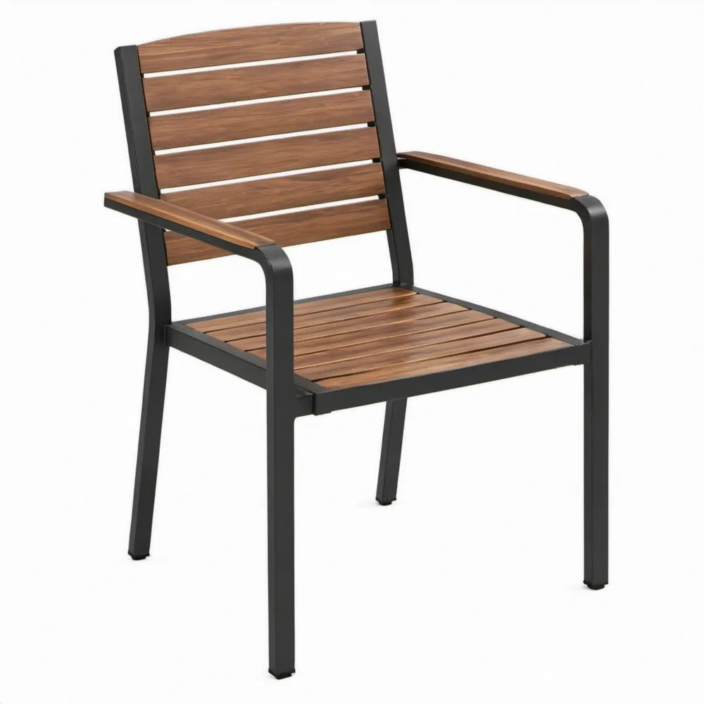 Terrasstoel met armleuningen 56 x 58 x 88 cm Zwart/Bruin staal en acaciahout