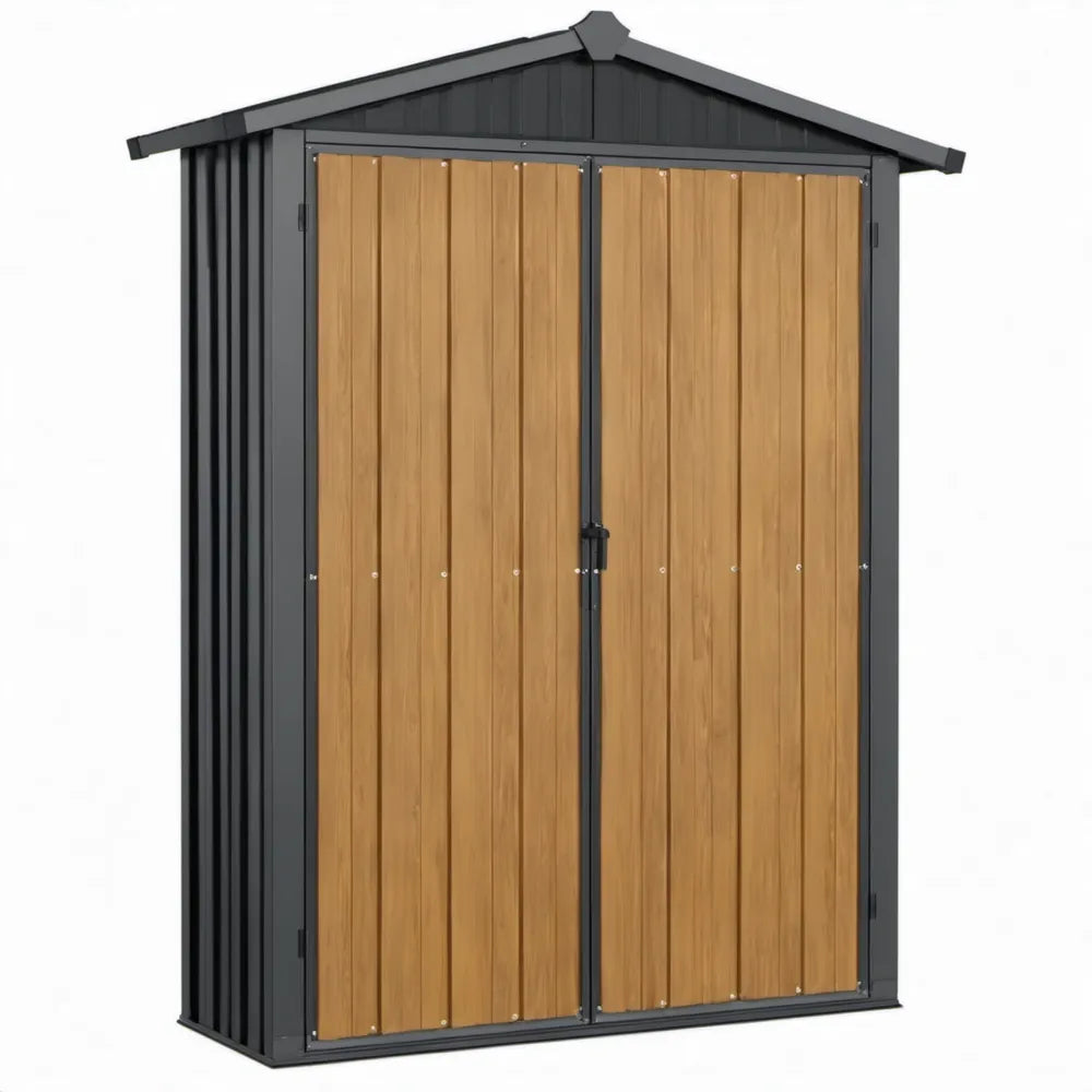 Metalen tuinschuur met dubbele deuren 213 x 130 x 185 cm Antraciet/Bruin