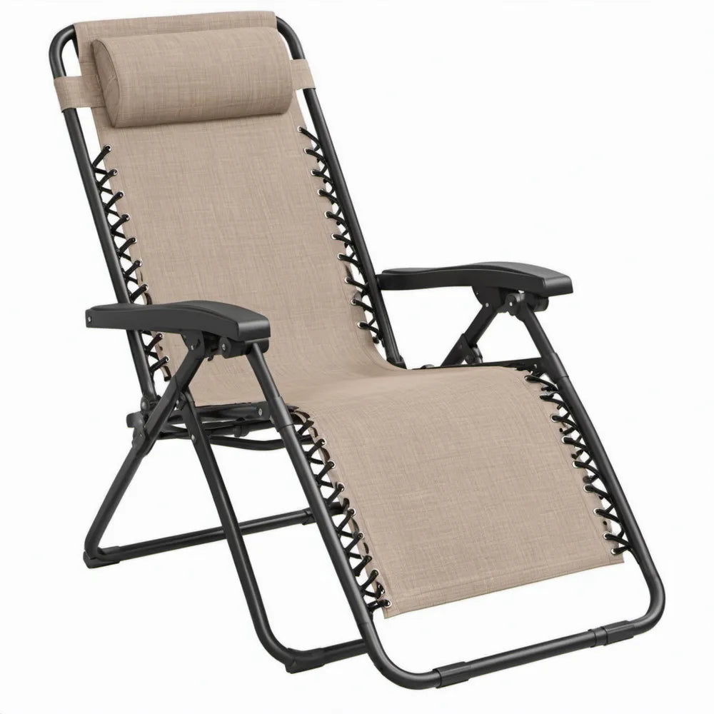 Verstelbare inklapbare ligstoel met hoofdsteun, 165 x 65 x 110 cm, taupe/zwart