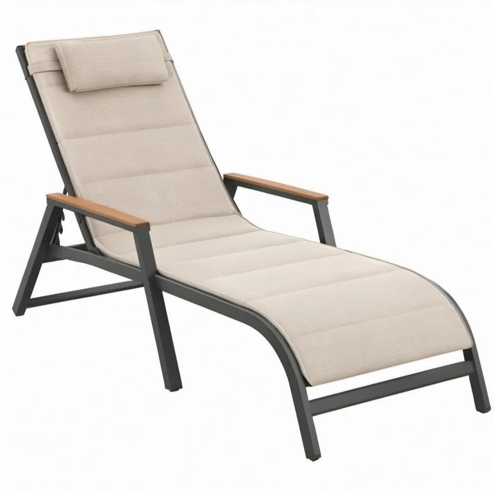 Verstelbare ligstoel met hoofdsteun 195 x 65 x 34 cm Beige/Zwart/Brons