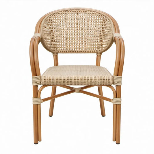 Rotan stoel met armleuningen in naturel lichtbruin - 57 x 60 x 83 cm