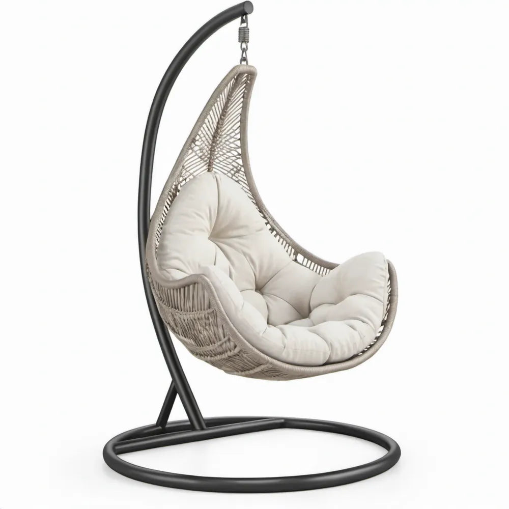 Eivormige hangstoel met standaard Ø 105 x 195 cm – Zwart, taupe en crèmewit