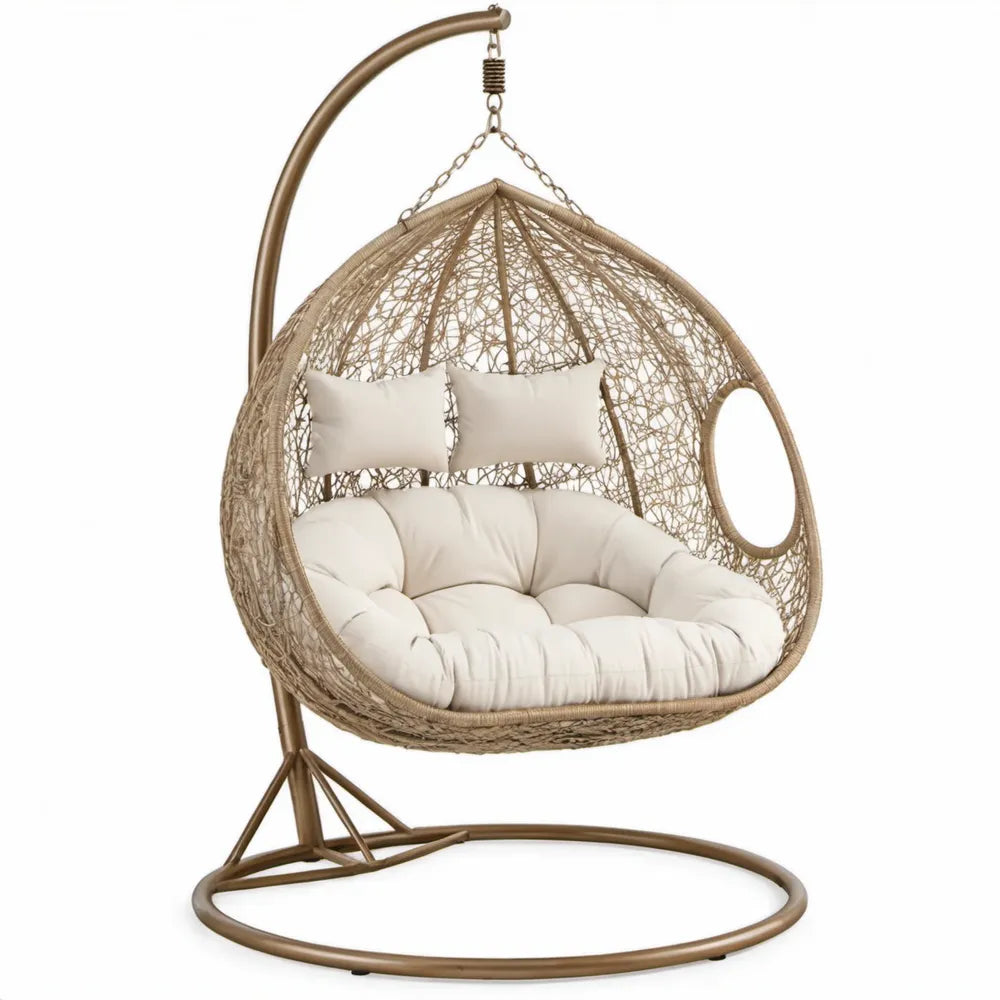 Hangstoel voor 2 personen met standaard, Beige/Crème, 120 x 120 x 196 cm