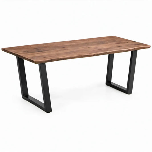 Tuintafel 180 x 90 x 75 cm van massief acaciahout met zwarte stalen U-poten, Bruin/Zwart