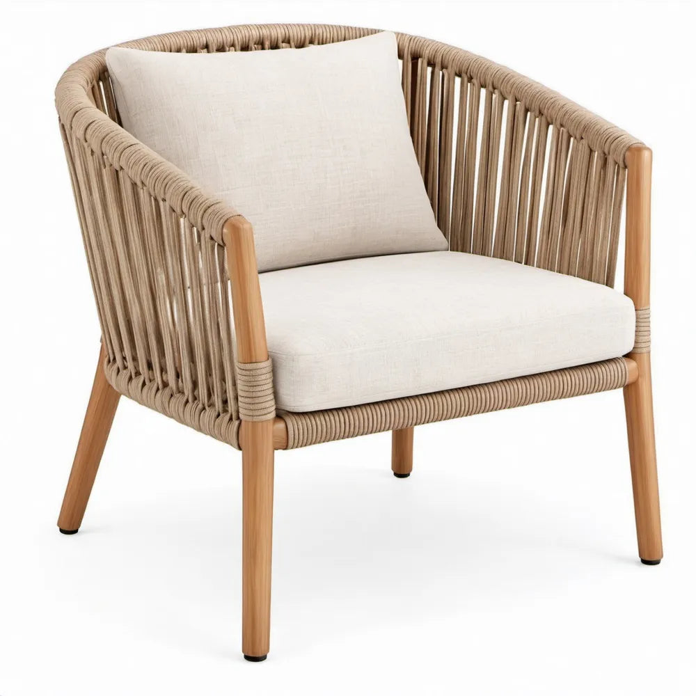 Tuinstoel met armleuningen van acaciahout en touw, 72 x 75 x 78 cm, naturel/taupe/crème