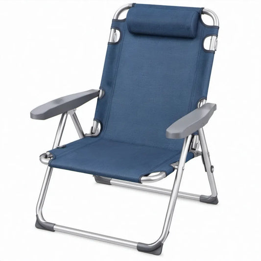 Opvouwbare verstelbare ligstoel met hoofdsteun, blauw aluminium, 60 x 72 x 110 cm