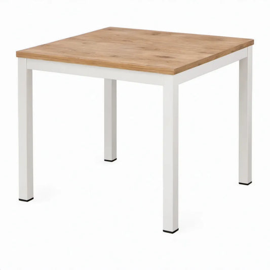 Vierkante tuintafel 80 x 80 x 74 cm van acaciahout en aluminium – naturel bruin/wit