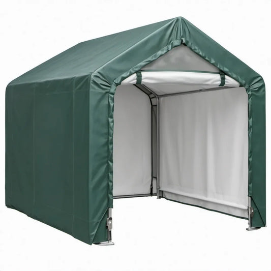 Groene PE-opbergtent 180 x 180 x 200 cm met verzinkt stalen frame en oprolbare ingang