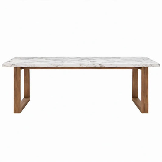 Rechthoekige tuintafel 200 x 100 x 75 cm van teakhout en keramiek met marmerpatroon Wit/Grijs/Bruin