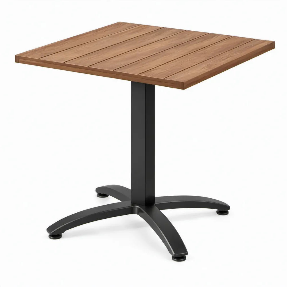 Vierkante tuintafel 80 x 80 x 75 cm van massief acaciahout en zwart gepoedercoat staal