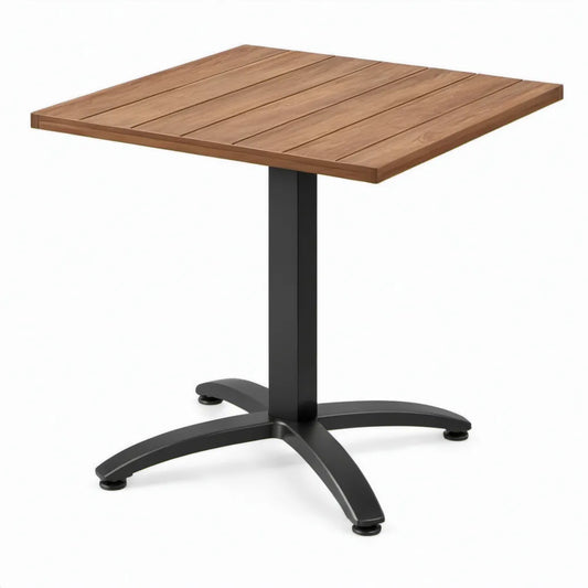 Vierkante tuintafel 80 x 80 x 75 cm van massief acaciahout en zwart gepoedercoat staal
